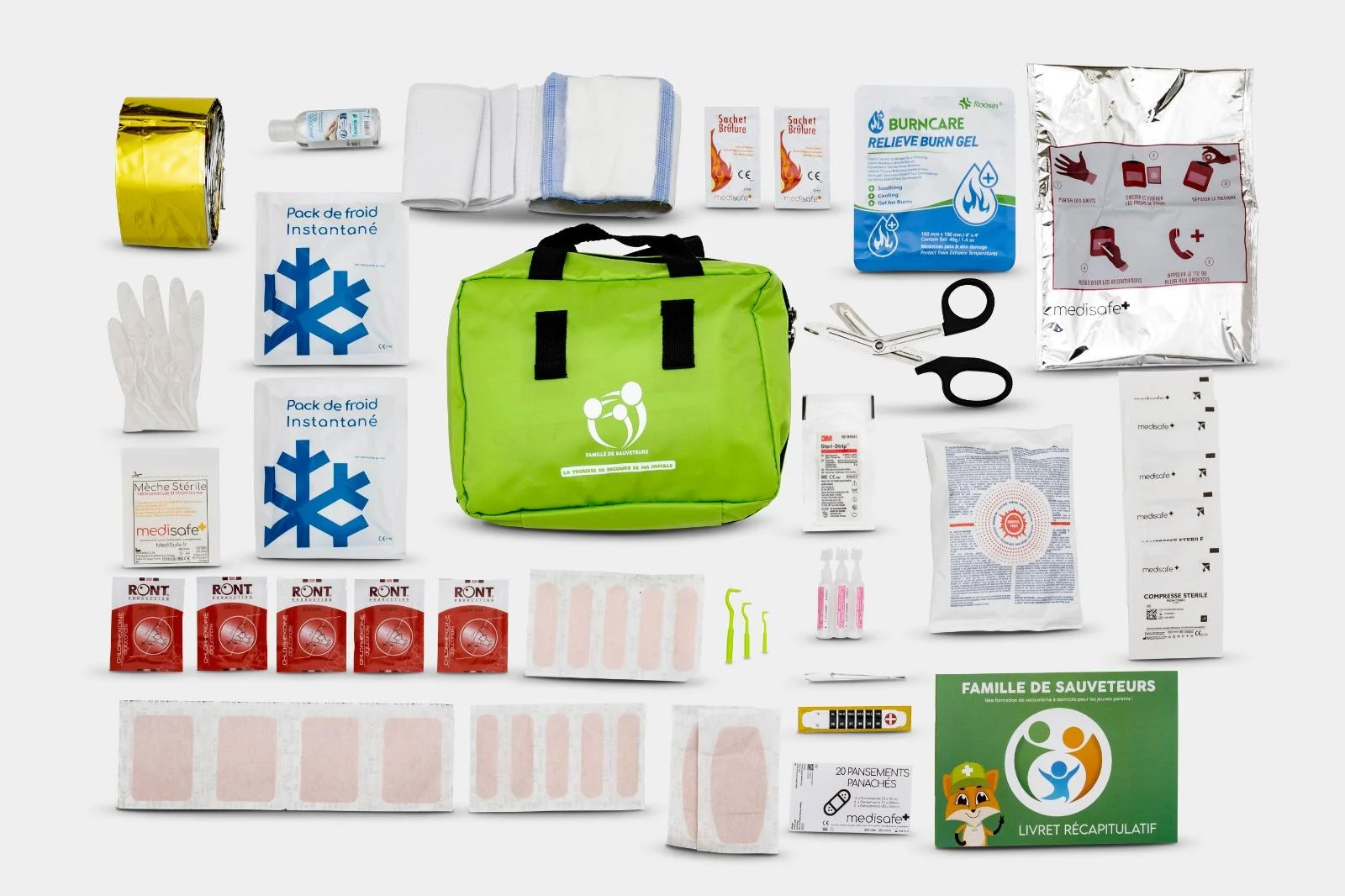 Le contenu complet de la trousse de secours Famille de Sauveteurs